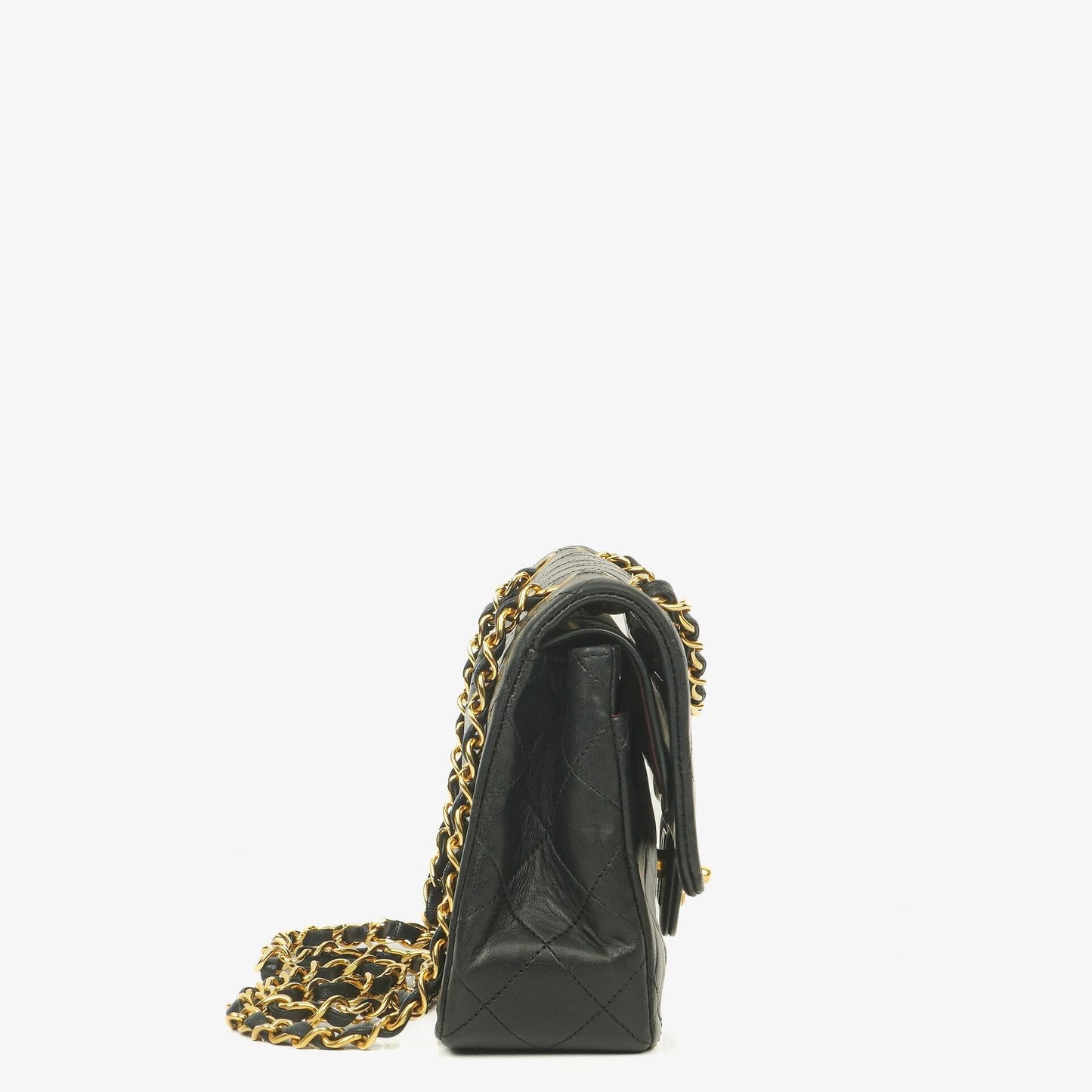 Chanel Vintage Classic Double Flap Tasche aus schwarzem gestepptem Lammleder mit 24K vergoldeten Beschlägen