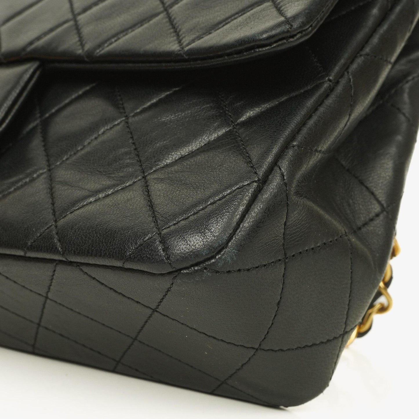 Chanel Vintage Classic Double Flap Tasche aus schwarzem gestepptem Lammleder mit 24K vergoldeten Beschlägen