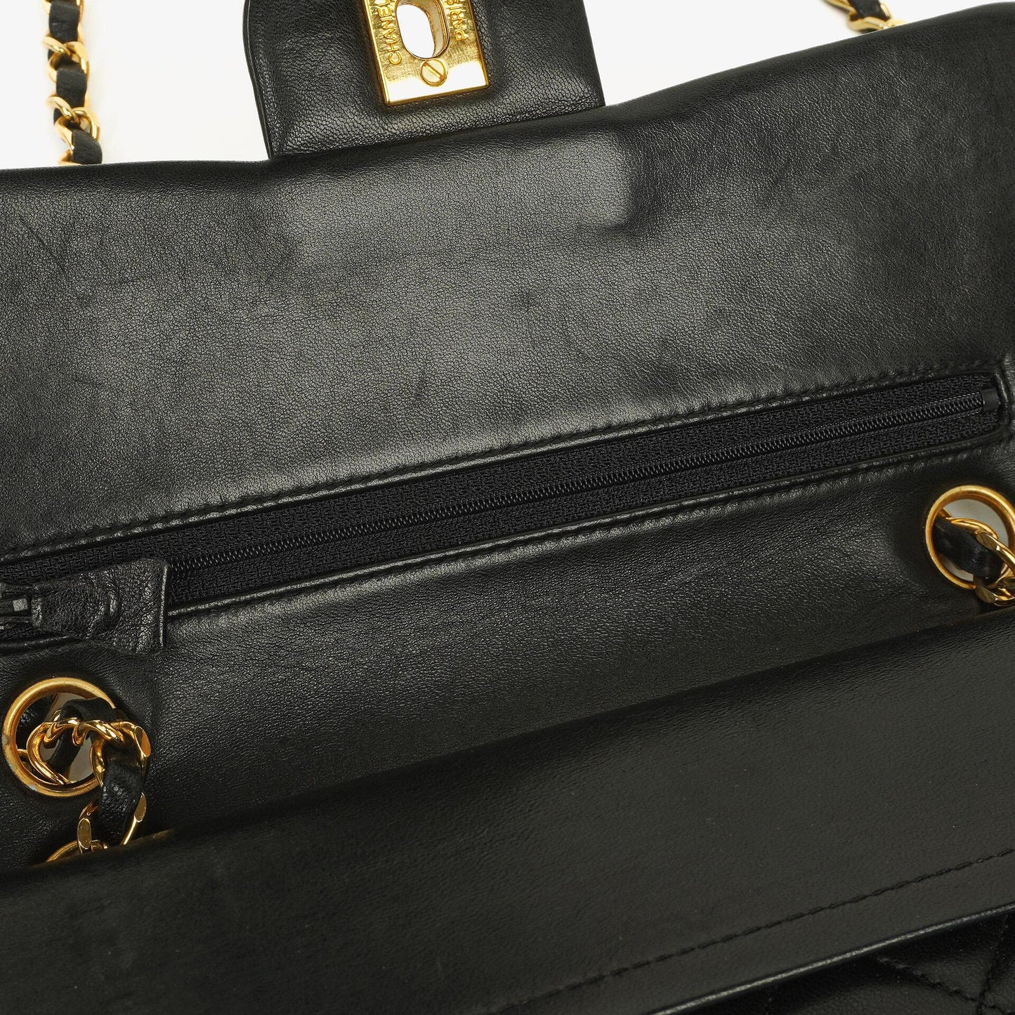 Chanel Vintage Classic Double Flap Tasche aus schwarzem gestepptem Lammleder mit 24K vergoldeten Beschlägen