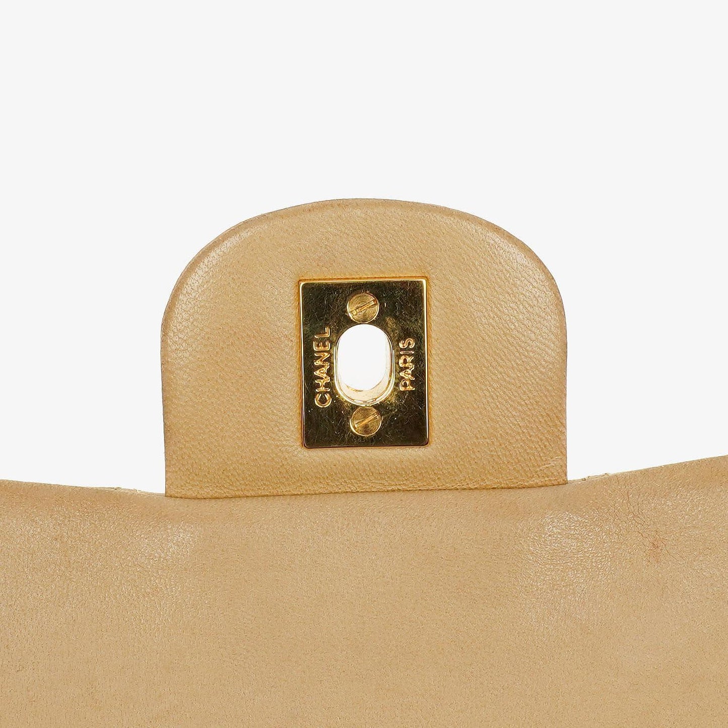 Chanel Vintage Klassische Doppelklappe Tasche aus gestepptem beigem Lammleder mit 24K vergoldeten Beschlägen