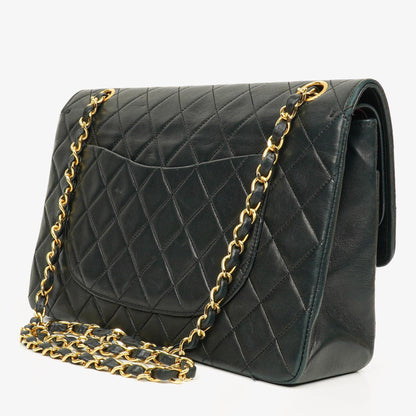 Chanel Vintage Classic Double Flap Tasche aus gestepptem schwarzem Lammleder mit 24K vergoldeten Beschlägen