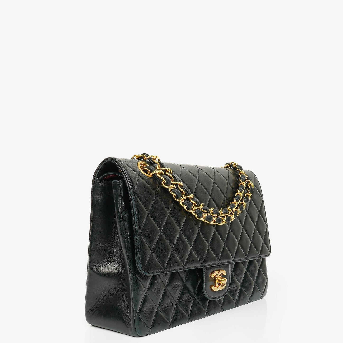 Chanel Vintage Classic Double Flap Tasche aus schwarzem gestepptem Lammleder mit 24K vergoldeten Beschlägen