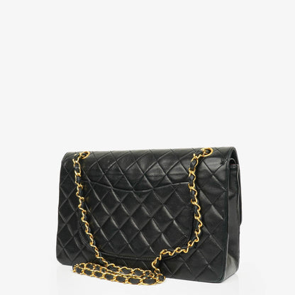 Chanel Vintage Classic Double Flap Tasche aus schwarzem gestepptem Lammleder mit 24K vergoldeten Beschlägen