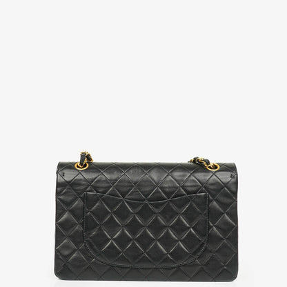 Chanel Vintage Classic Double Flap Tasche aus schwarzem gestepptem Lammleder mit 24K vergoldeten Beschlägen