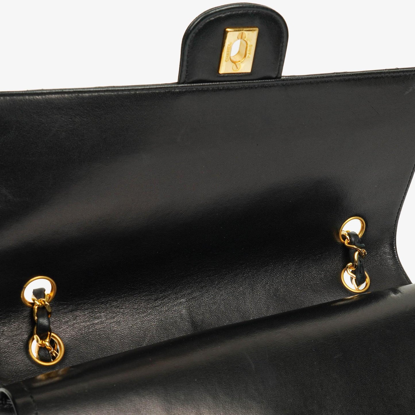 Chanel Vintage Classic Double Flap Tasche aus schwarzem gestepptem Lammleder mit 24K vergoldeten Beschlägen