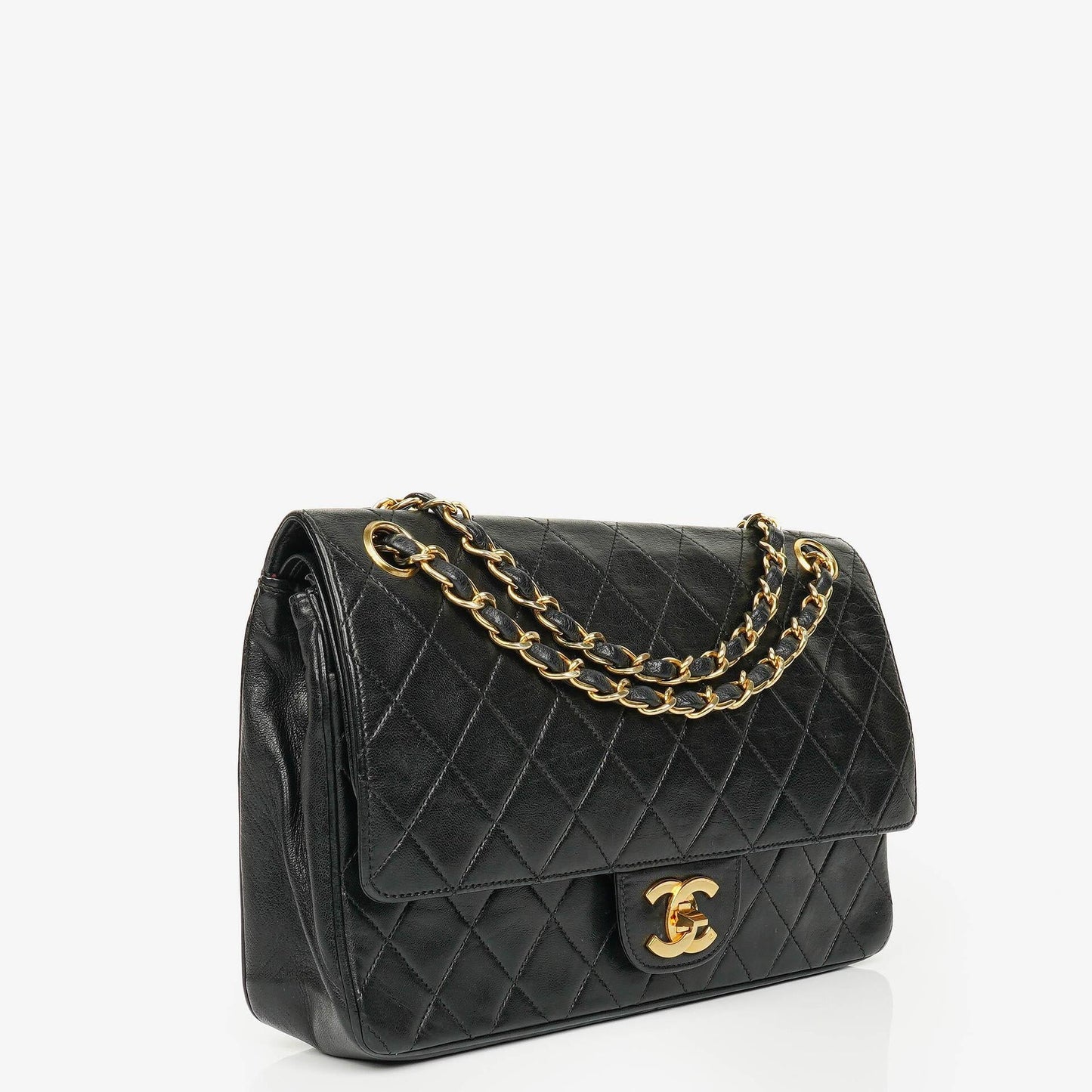 Chanel Vintage Classic Double Flap Tasche aus gestepptem schwarzem Lammleder mit 24K vergoldeten Beschlägen