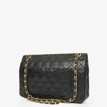 Chanel Vintage Classic Double Flap Tasche aus gestepptem schwarzem Lammleder mit 24K vergoldeten Beschlägen