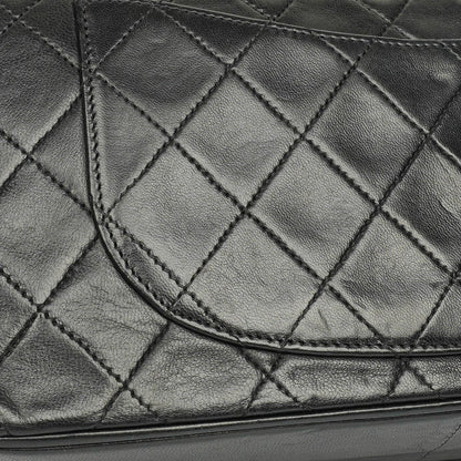 Chanel Vintage Classic Double Flap Tasche aus gestepptem schwarzem Lammleder mit 24K vergoldeten Beschlägen