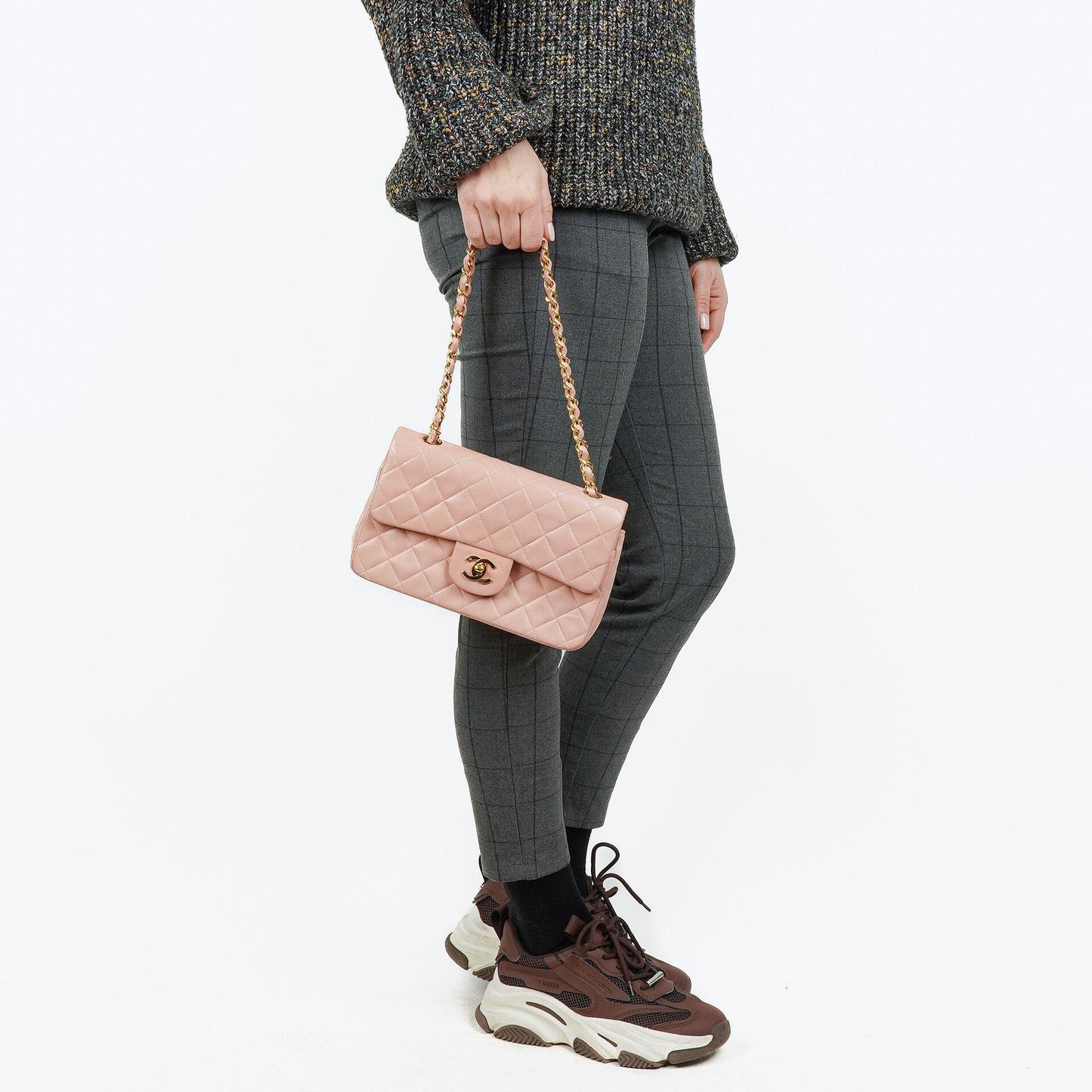 Chanel Vintage Classic Double Flap Tasche aus gestepptem Lammleder mit 24K vergoldeten Beschlägen