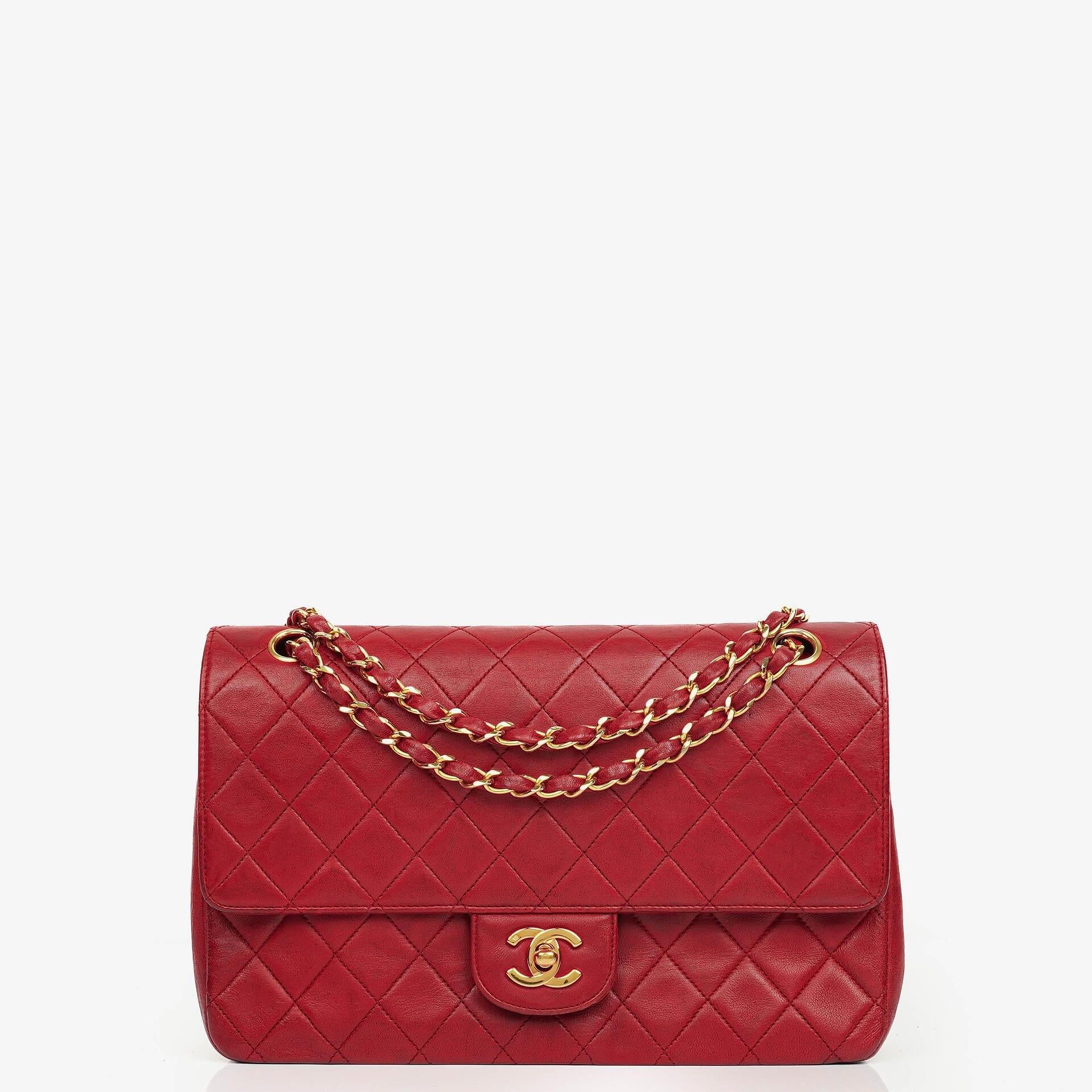 Chanel Vintage Klassische Double Flap Tasche in Stepp Lammleder mit 24K Vergoldeten Beschlägen