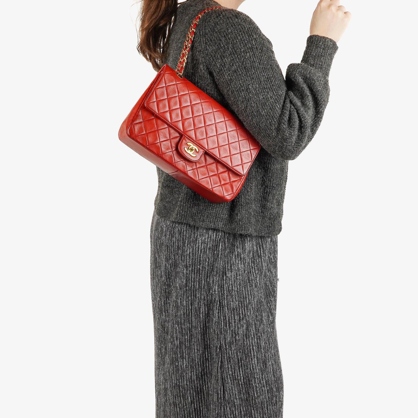 Chanel Vintage Klassische Double Flap Tasche in Stepp Lammleder mit 24K Vergoldeten Beschlägen