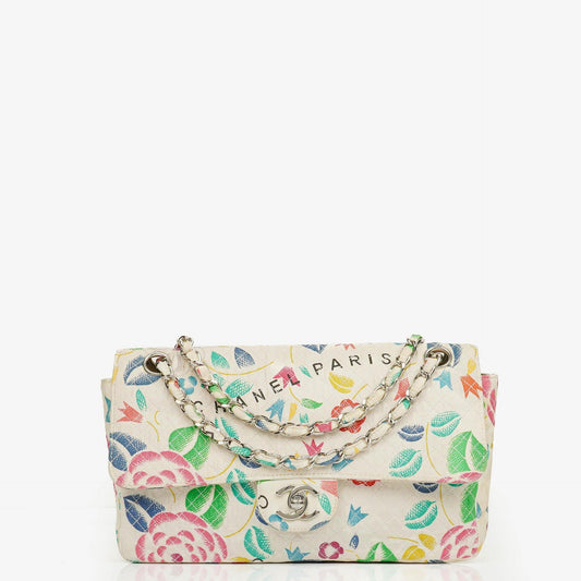 Chanel Vintage Klassische Blumenmuster Gesteppt Canvas Einzelklappe Tasche