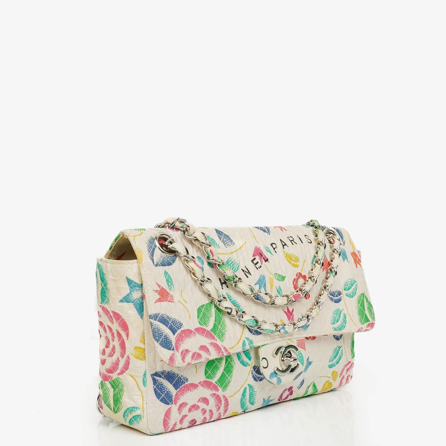 Chanel Vintage Klassische Blumenmuster Gesteppt Canvas Einzelklappe Tasche