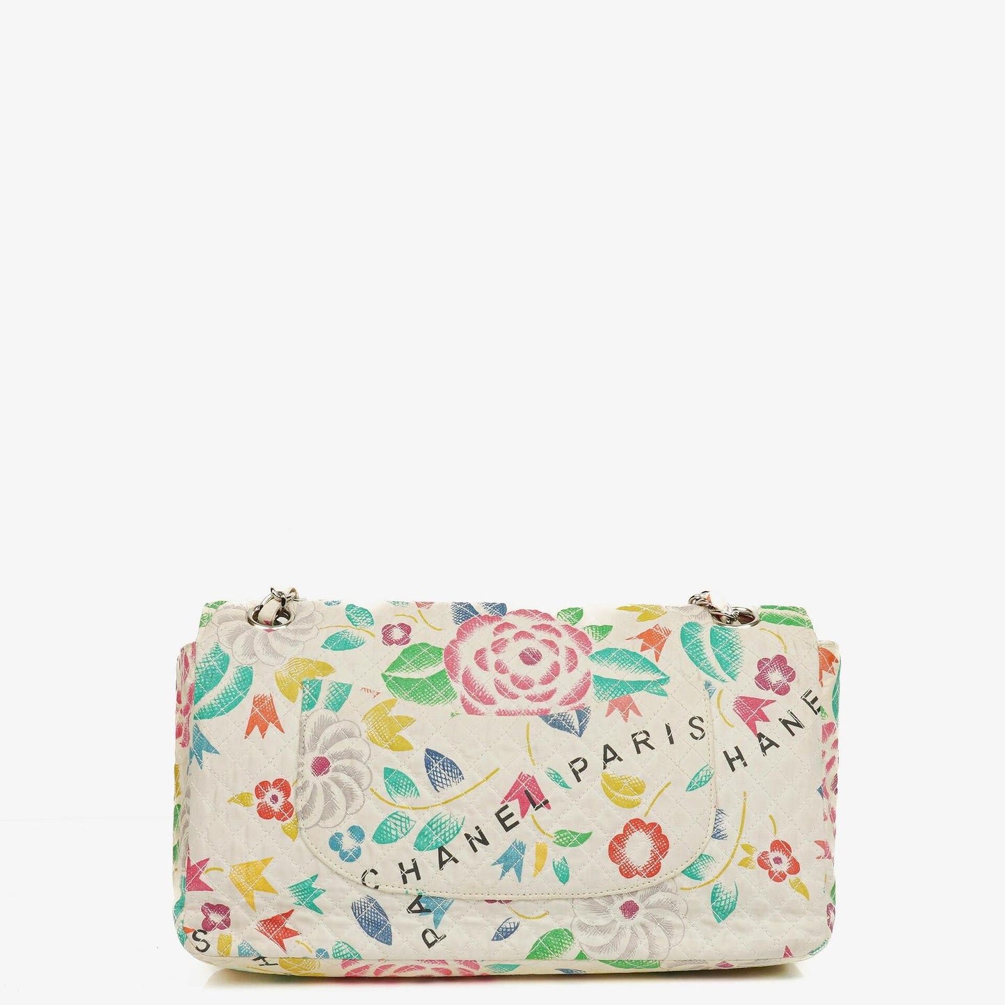 Chanel Vintage Klassische Blumenmuster Gesteppt Canvas Einzelklappe Tasche