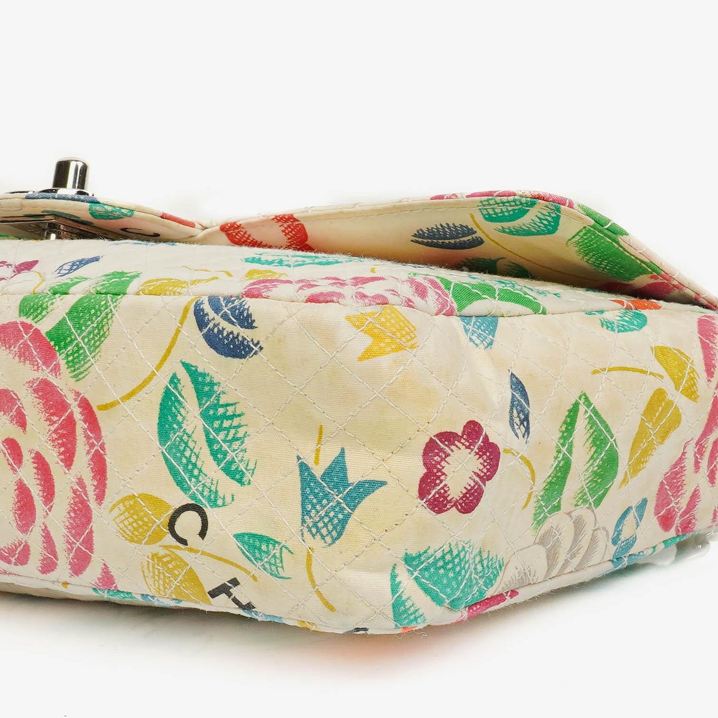 Chanel Vintage Klassische Blumenmuster Gesteppt Canvas Einzelklappe Tasche