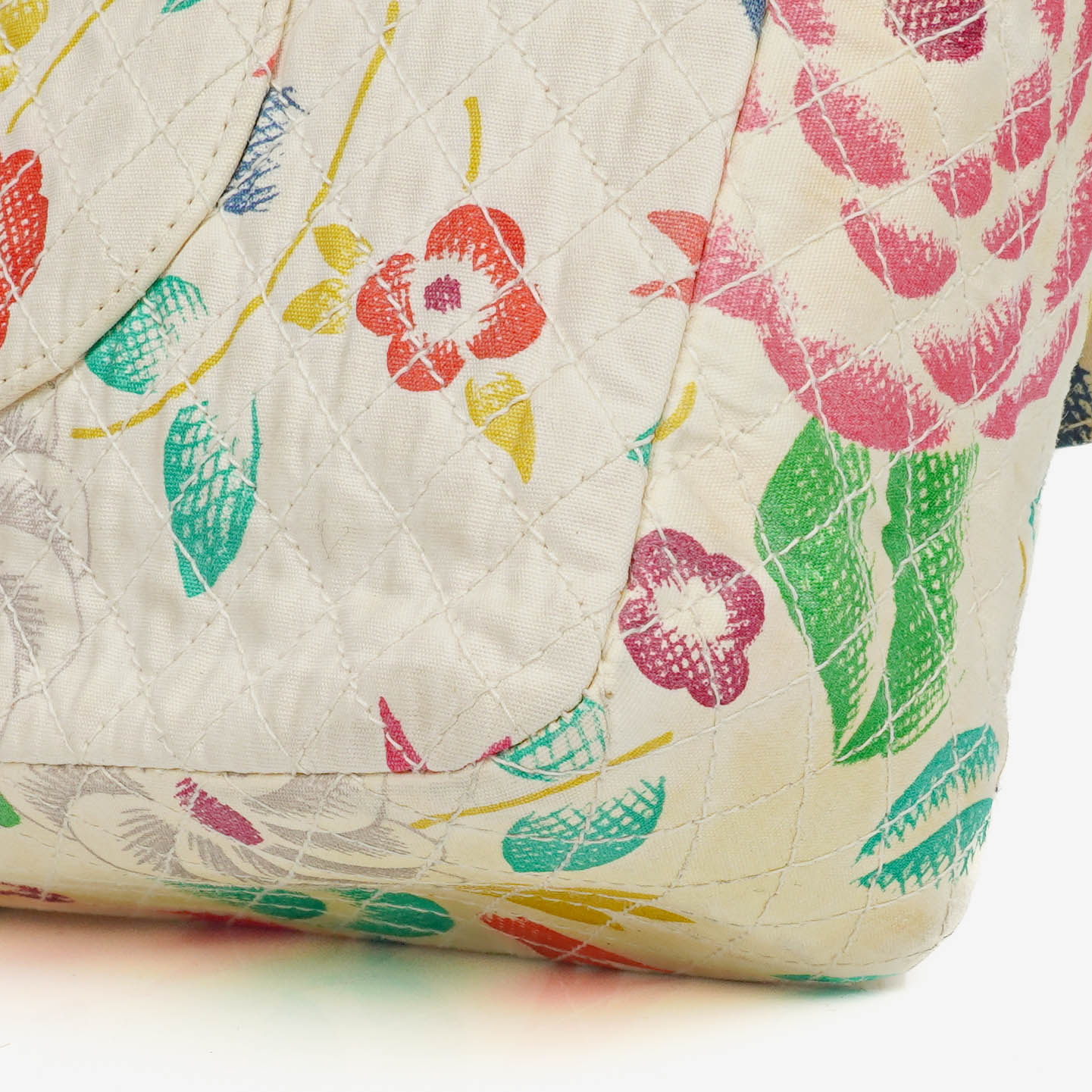 Chanel Vintage Klassische Blumenmuster Gesteppt Canvas Einzelklappe Tasche