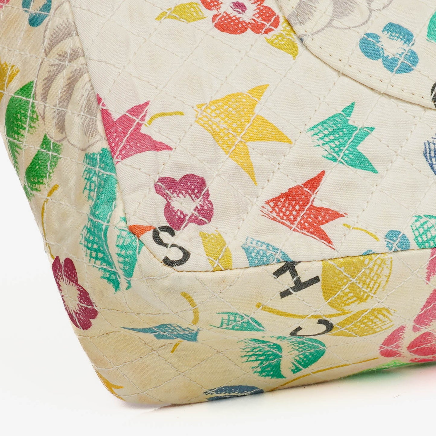 Chanel Vintage Klassische Blumenmuster Gesteppt Canvas Einzelklappe Tasche