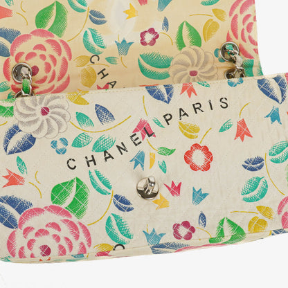 Chanel Vintage Klassische Blumenmuster Gesteppt Canvas Einzelklappe Tasche