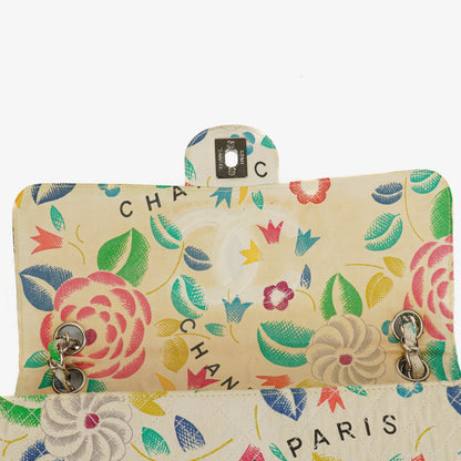 Chanel Vintage Klassische Blumenmuster Gesteppt Canvas Einzelklappe Tasche