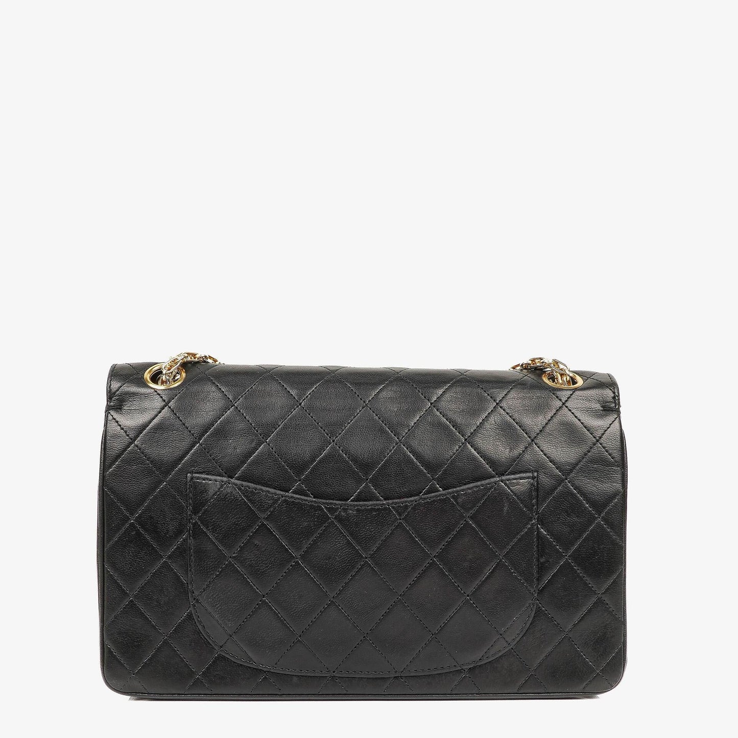 Chanel Vintage Classic Medium Double Flap Tasche aus gestepptem schwarzem Lammleder mit 24 Karat vergoldeter Hardware