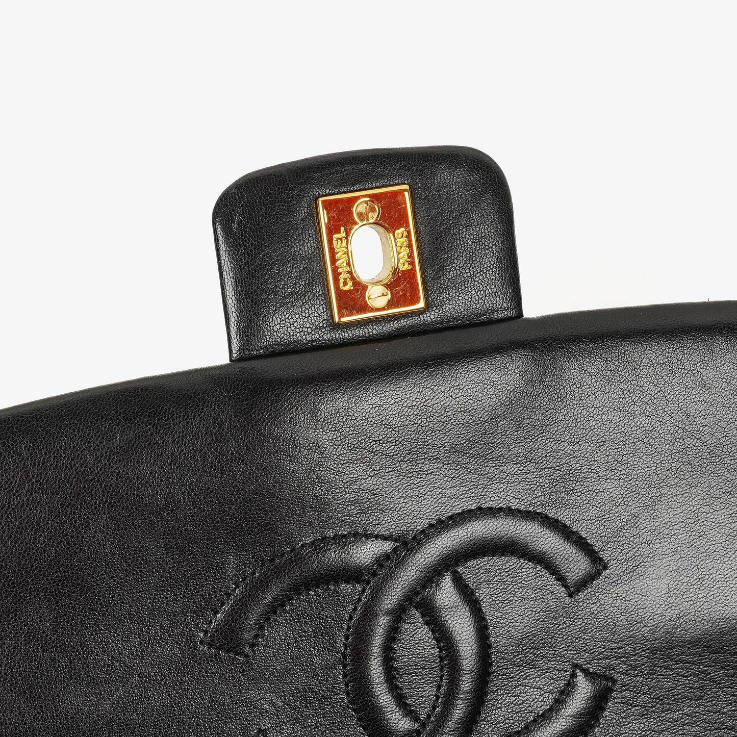 Chanel Vintage Classic Single Flap Tasche aus gestepptem Lammleder in Schwarz mit 24K-vergoldeten Beschlägen