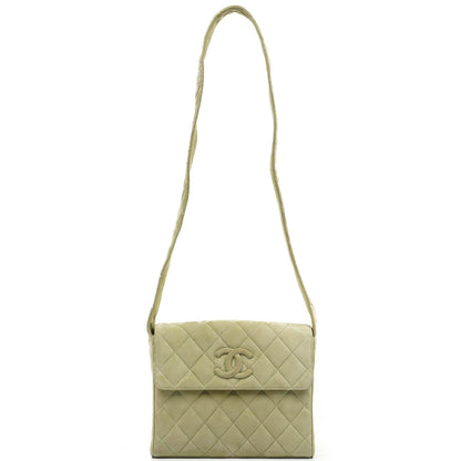 Chanel Vintage Crossbody Klappentasche Hellgrünes Gestepptes Wildleder