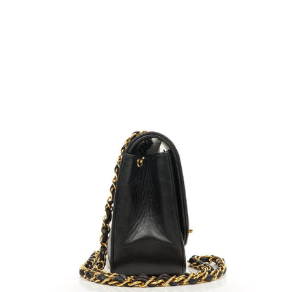 Chanel Vintage Diana Kleine Flap Tasche Schwarz Gestepptes Lammleder 24K Vergoldete Hardware