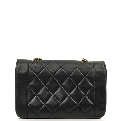 Chanel Vintage Diana Kleine Flap Tasche Schwarz Gestepptes Lammleder 24K Vergoldete Hardware