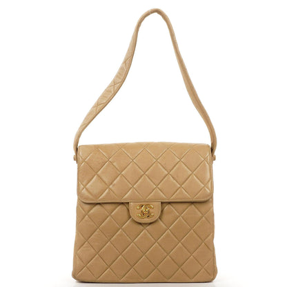 Chanel Vintage Double-Faced Klappentasche in Beige Gestepptes Lammleder mit 24K Vergoldeten Beschlägen