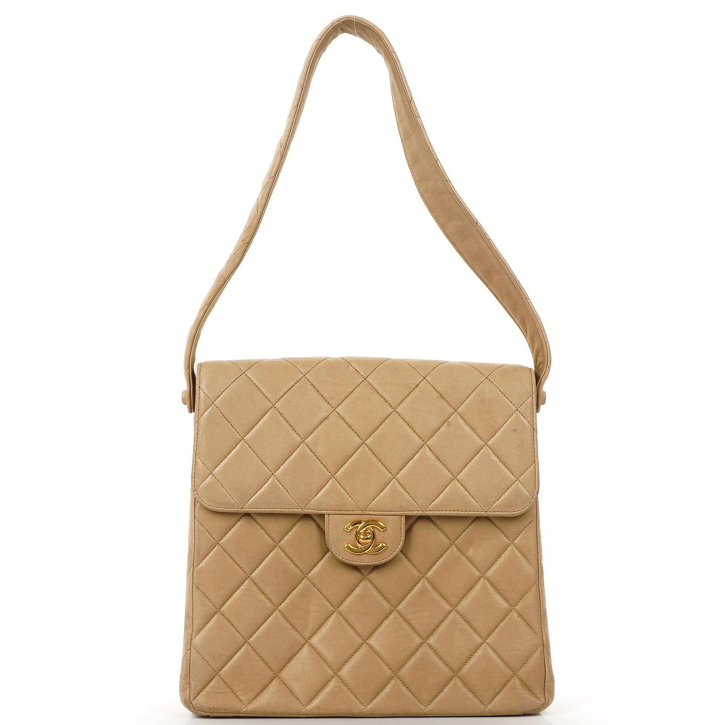 Chanel Vintage Double-Faced Klappentasche in Beige Gestepptes Lammleder mit 24K Vergoldeten Beschlägen