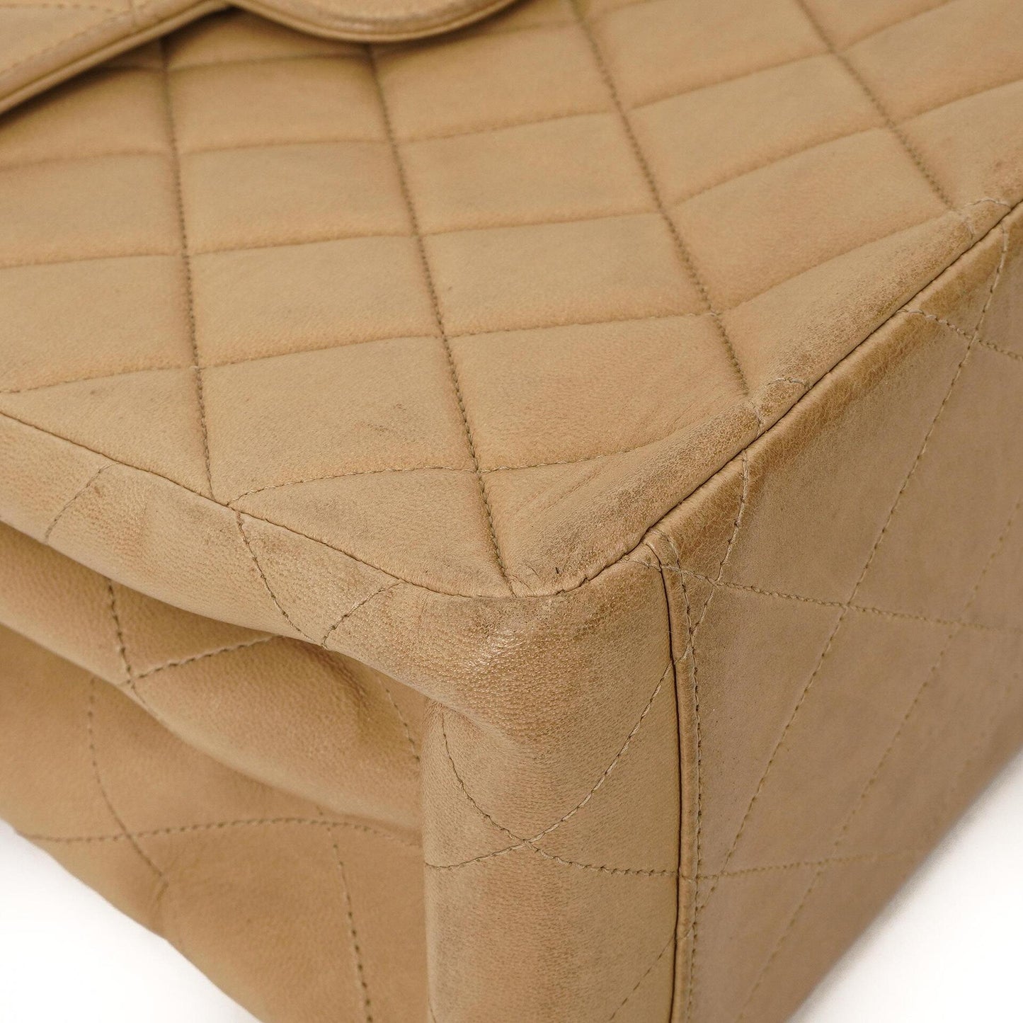 Chanel Vintage Double-Faced Klappentasche in Beige Gestepptes Lammleder mit 24K Vergoldeten Beschlägen
