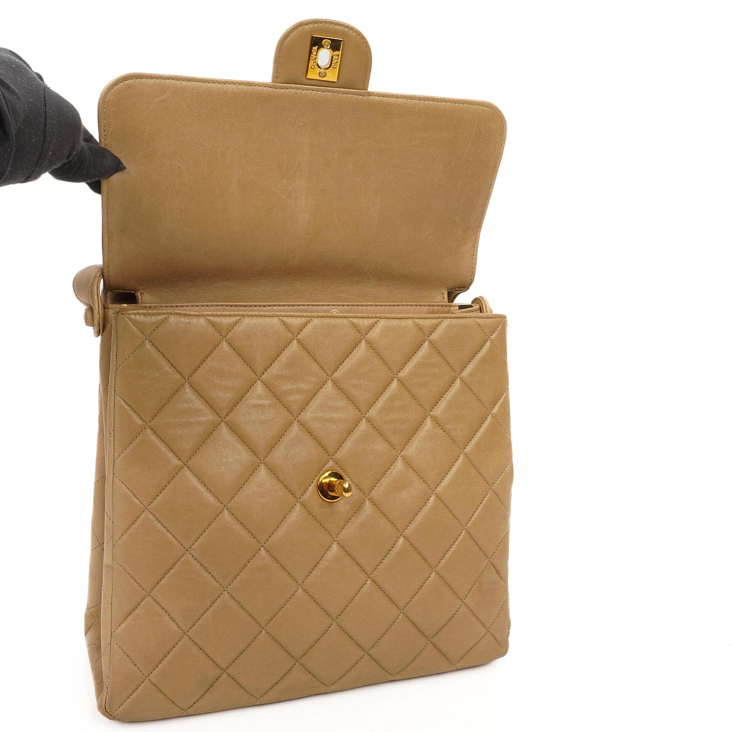 Chanel Vintage Double-Faced Klappentasche in Beige Gestepptes Lammleder mit 24K Vergoldeten Beschlägen