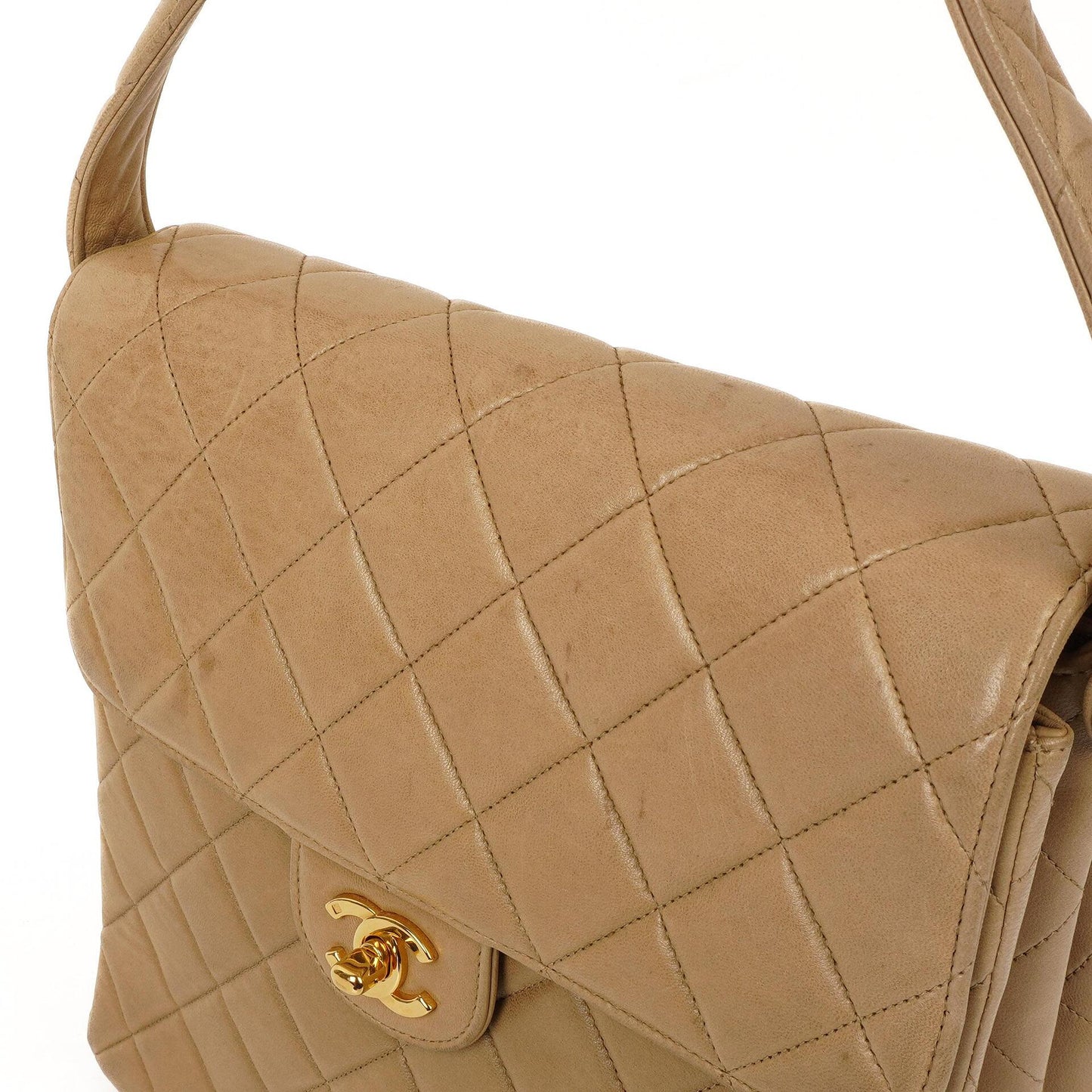 Chanel Vintage Double-Faced Klappentasche in Beige Gestepptes Lammleder mit 24K Vergoldeten Beschlägen