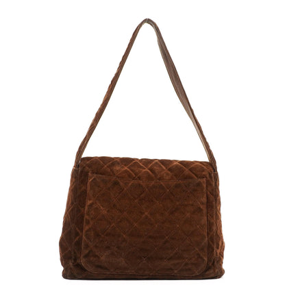 Chanel Vintage Flap Bag aus braunem gestepptem Wildleder mit silberfarbener Hardware