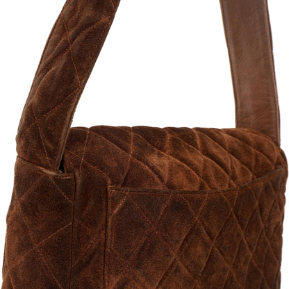 Chanel Vintage Flap Bag aus braunem gestepptem Wildleder mit silberfarbener Hardware