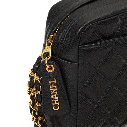 Chanel Vintage Front Pocket Kamera Tasche Schwarz Gequiltetes Kaviarleder mit 24K Gold Hardware