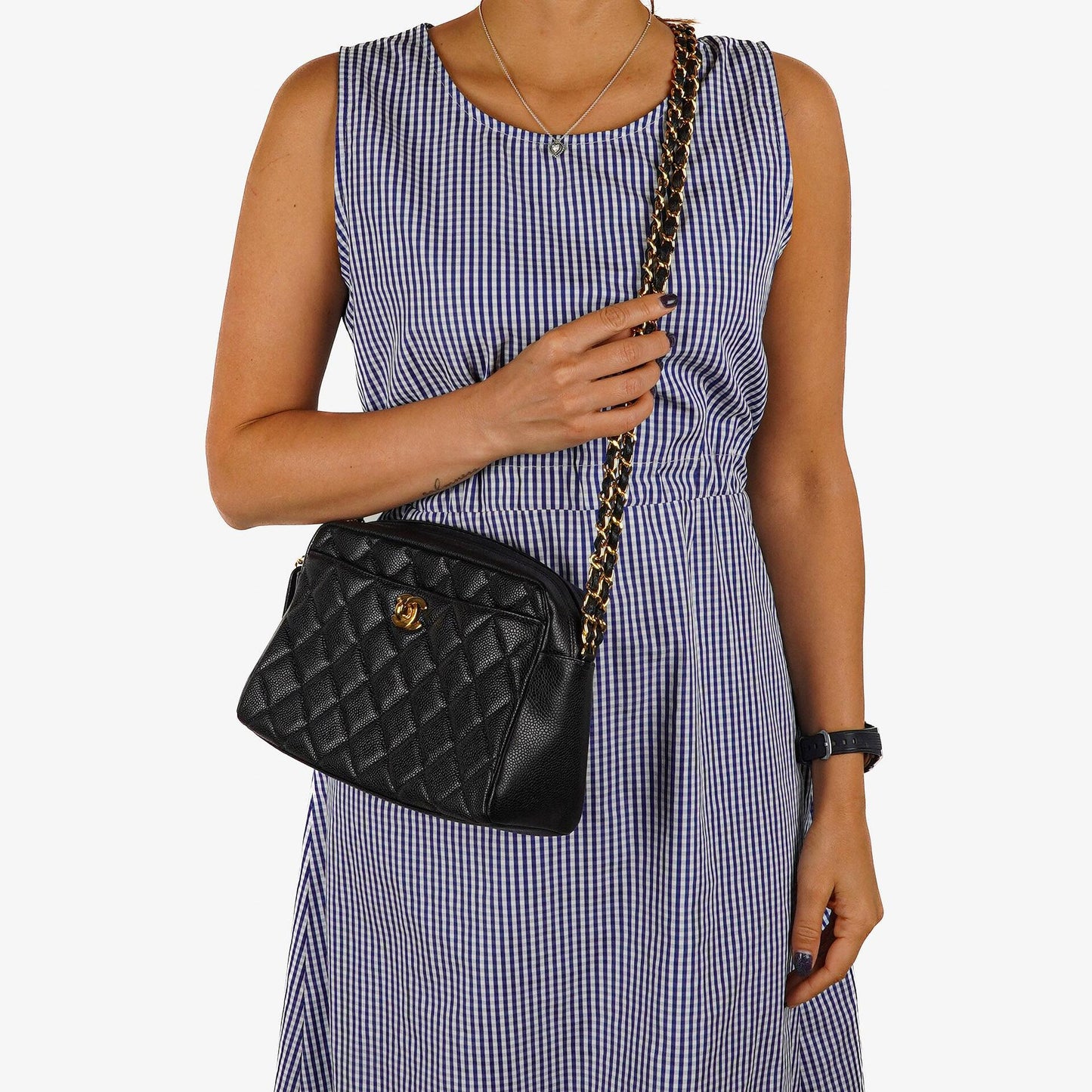Chanel Vintage Front Pocket Kamera Tasche Schwarz Gequiltetes Kaviarleder mit 24K Gold Hardware