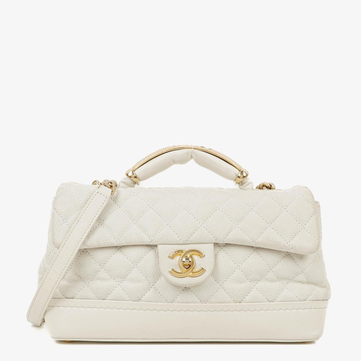 Chanel Vintage Globe Trotter Flap Tasche aus weißem Caviar Leder