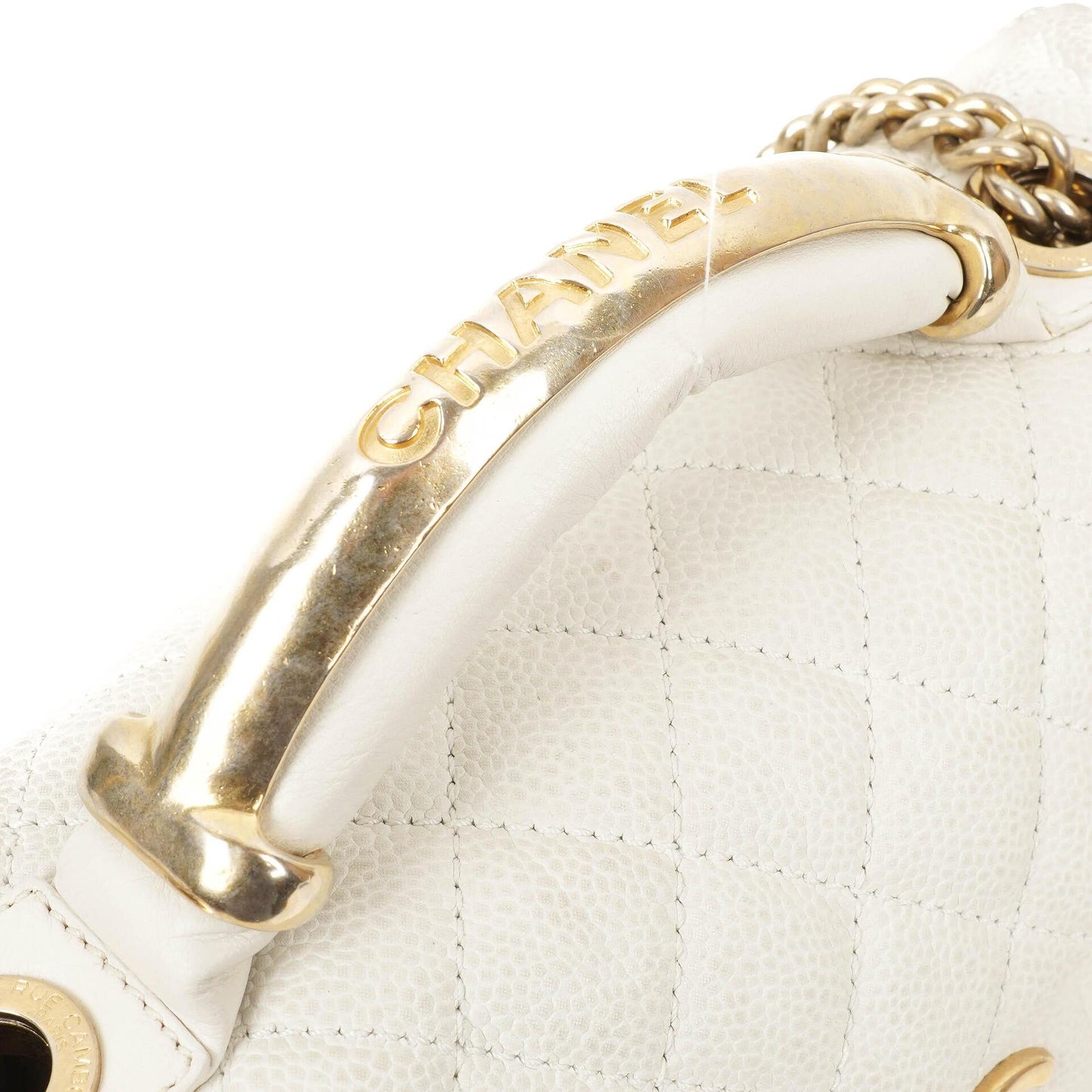 Chanel Vintage Globe Trotter Flap Tasche aus weißem Caviar Leder
