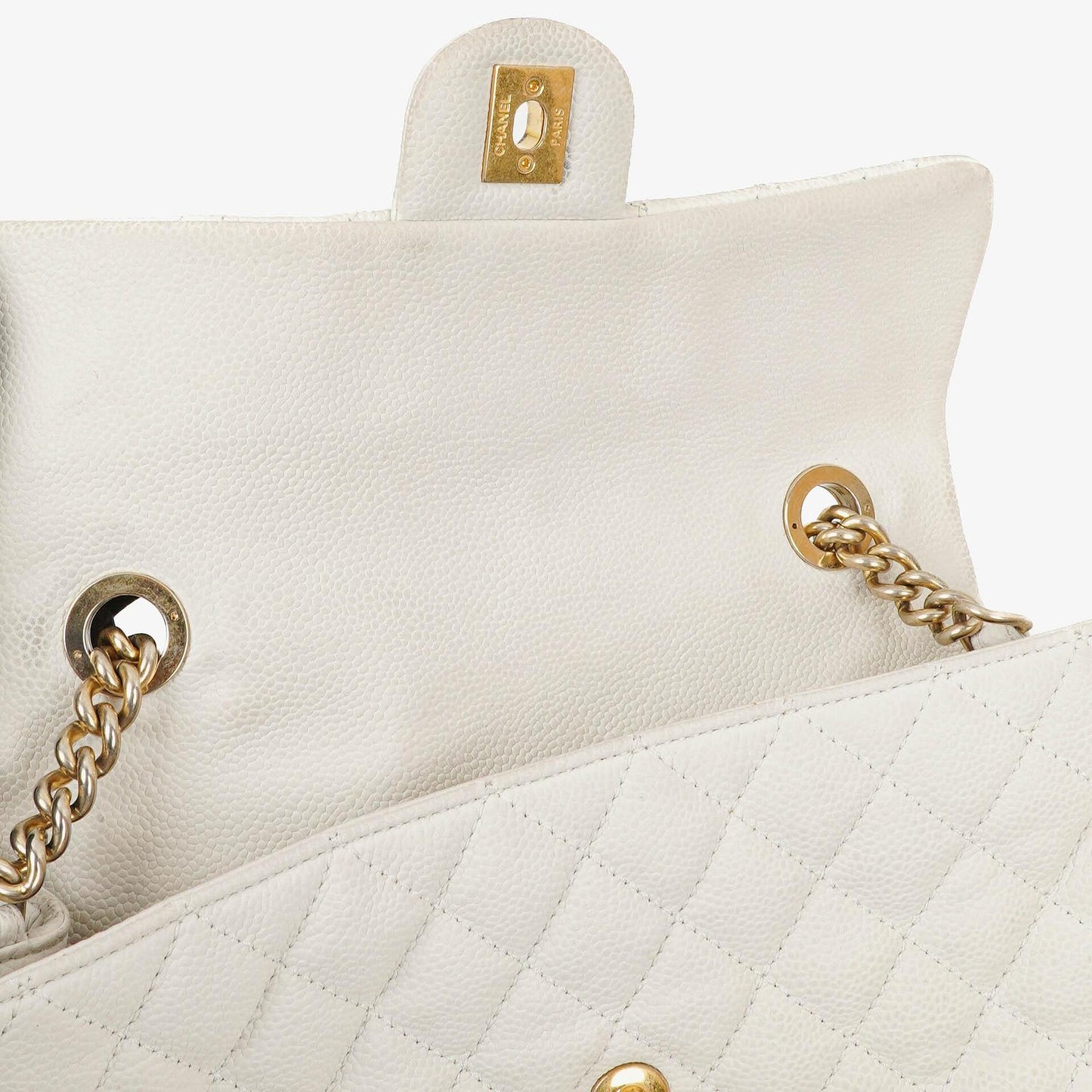 Chanel Vintage Globe Trotter Flap Tasche aus weißem Caviar Leder