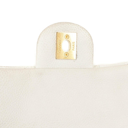 Chanel Vintage Globe Trotter Flap Tasche aus weißem Caviar Leder