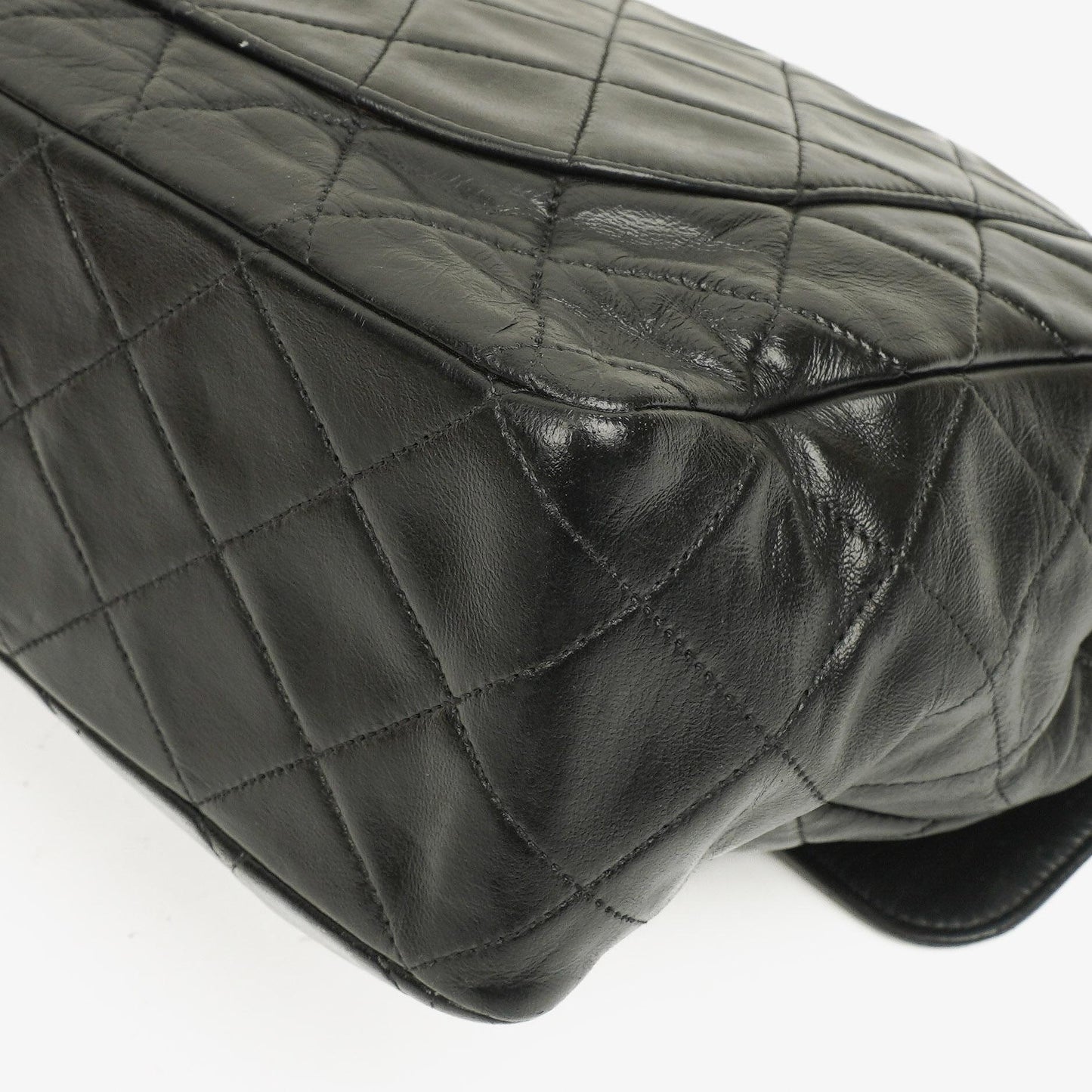 Chanel Vintage Jumbo Classic Single Flap Tasche Schwarz Lackleder mit 24K vergoldeten Beschlägen
