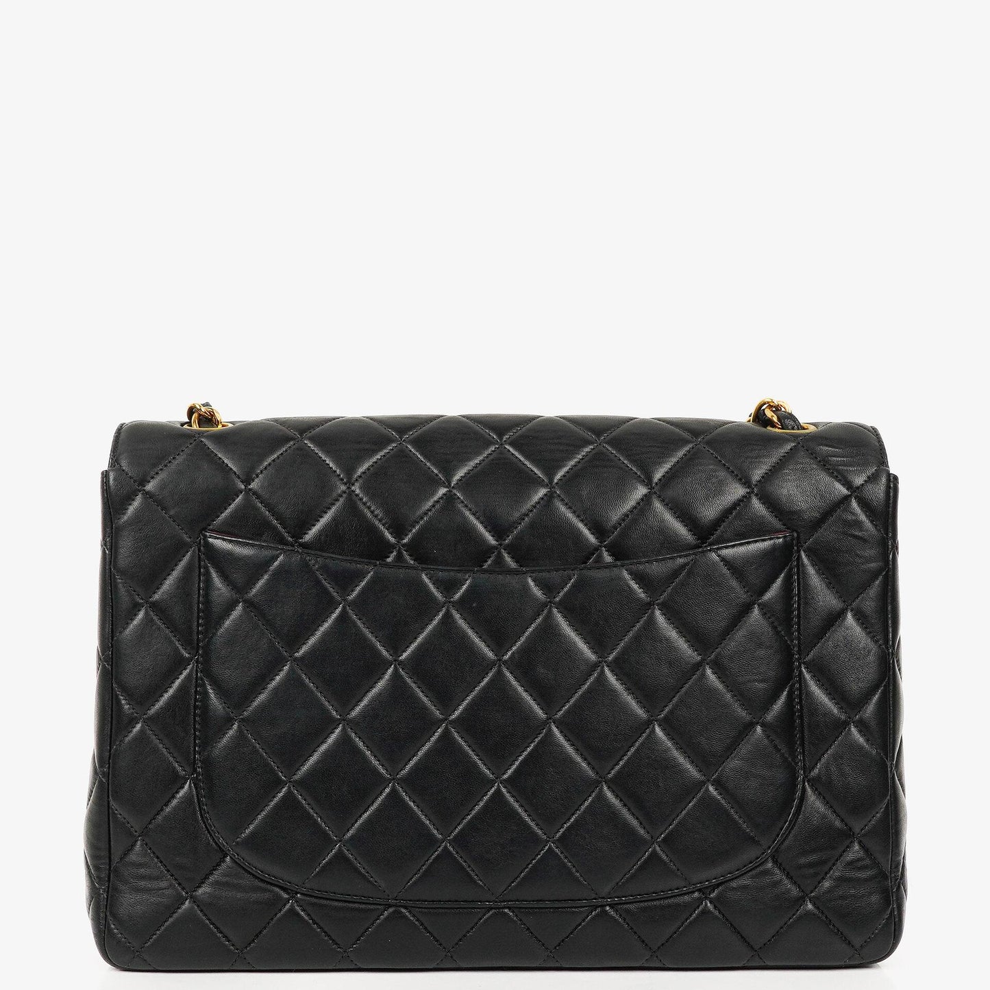 Chanel Vintage Classic Jumbo Single Flap Tasche aus schwarzem gestepptem Lammleder mit 24K vergoldeter Hardware, 1996-1997