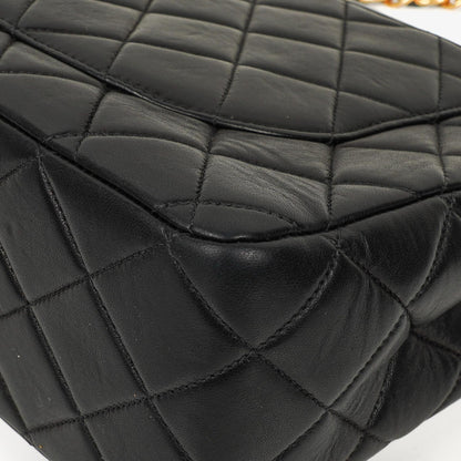 Chanel Vintage Classic Jumbo Single Flap Tasche aus schwarzem gestepptem Lammleder mit 24K vergoldeter Hardware, 1996-1997