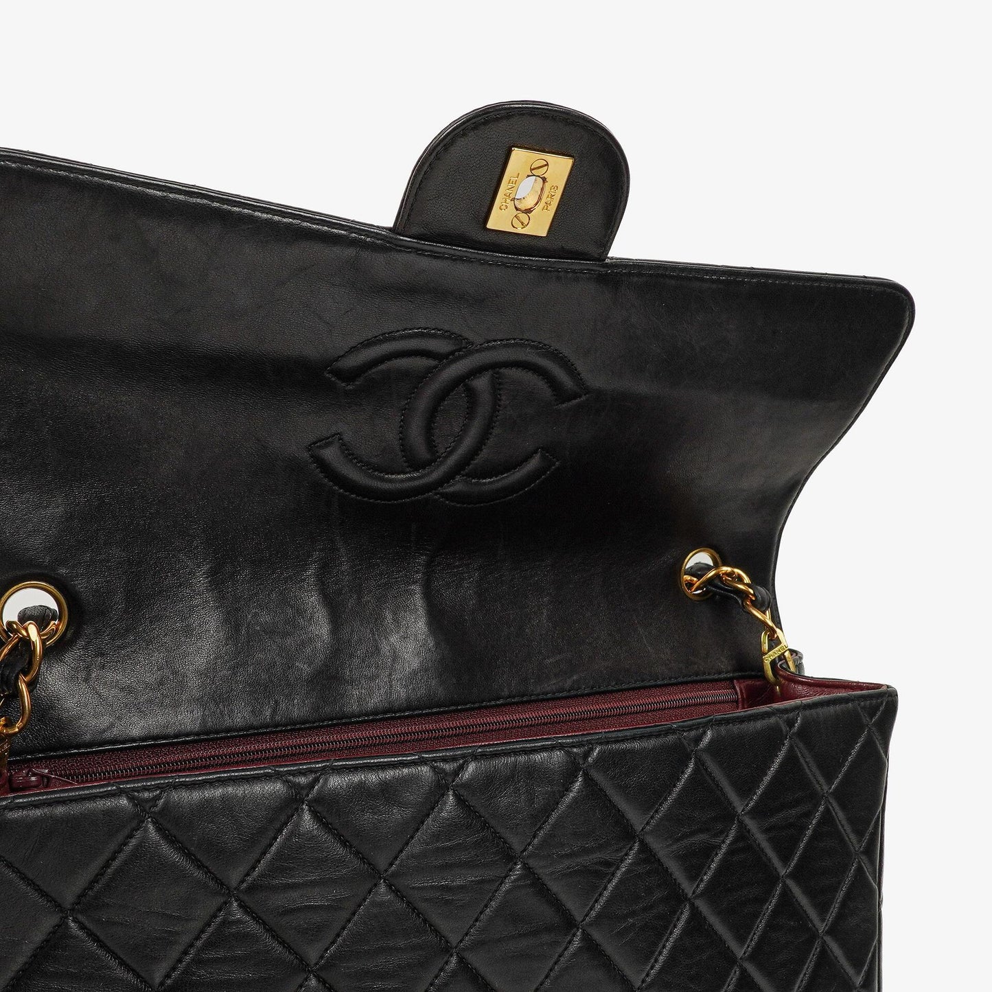 Chanel Vintage Classic Jumbo Single Flap Tasche aus schwarzem gestepptem Lammleder mit 24K vergoldeter Hardware, 1996-1997