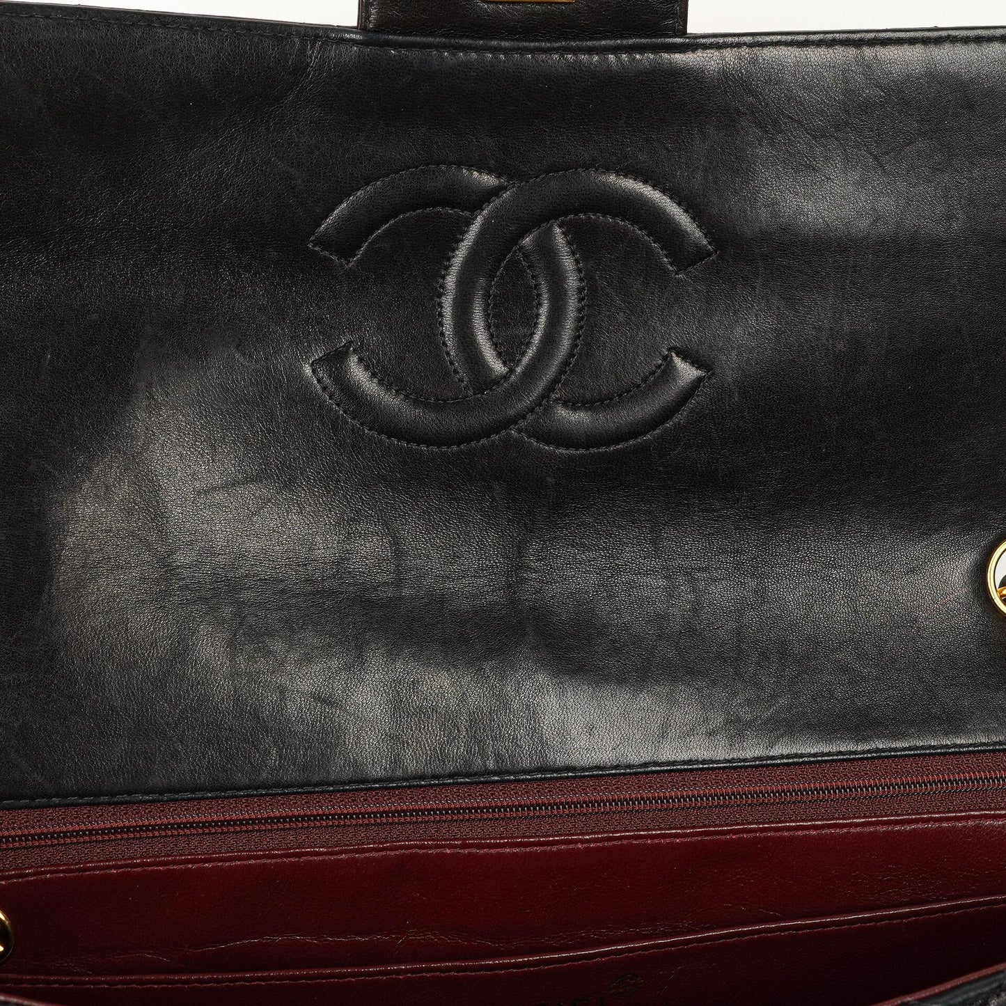 Chanel Vintage Classic Jumbo Single Flap Tasche aus schwarzem gestepptem Lammleder mit 24K vergoldeter Hardware, 1996-1997