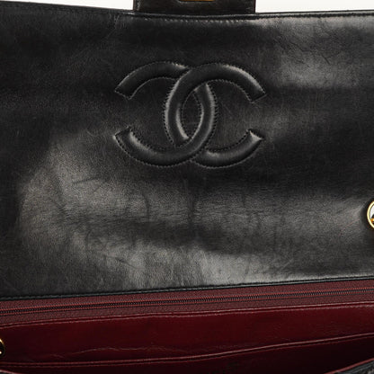 Chanel Vintage Classic Jumbo Single Flap Tasche aus schwarzem gestepptem Lammleder mit 24K vergoldeter Hardware, 1996-1997