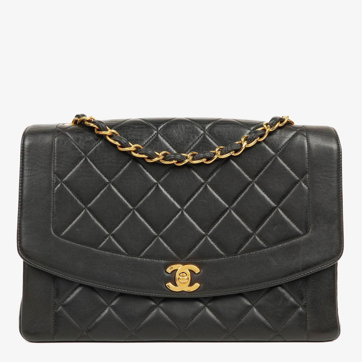 Chanel Vintage Große Diana Klappentasche in Schwarz mit 24K vergoldeter Hardware