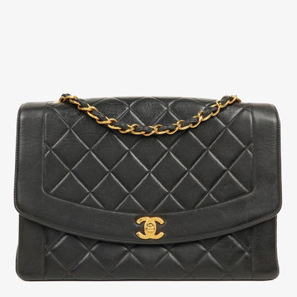Chanel Vintage Große Diana Klappentasche in Schwarz mit 24K vergoldeter Hardware