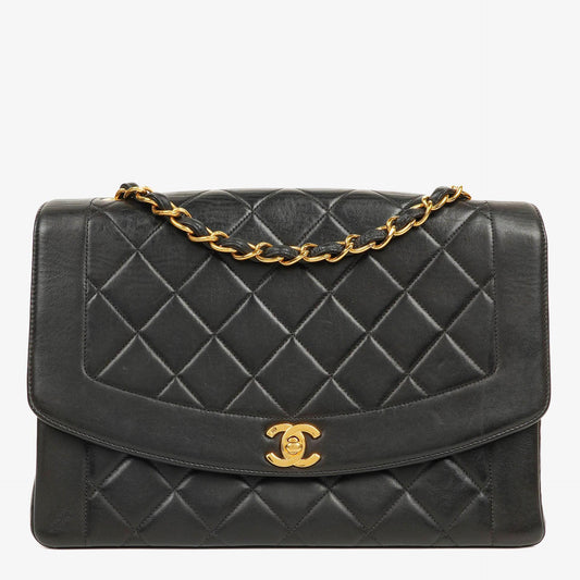Chanel Vintage Große Diana Klappentasche in Schwarz mit 24K vergoldeter Hardware